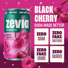 Zevia Zero Sugar Soda, Black Cherry, 12 oz Cans (24-Pack) – Naturally Sweetened, Non-GMO Project Verified, Gluten-Free, Vegan