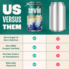 Zevia Zero Sugar Soda, Vanilla Cola, 16 oz Cans (12-Pack) – Naturally Sweetened, Non-GMO Project Verified, Gluten-Free, Vegan