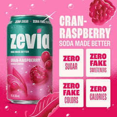 Zevia Zero Sugar Soda, Cran-Raspberry, 12 oz Cans (24-Pack) – Naturally Sweetened, Non-GMO Project Verified, Gluten-Free, Vegan