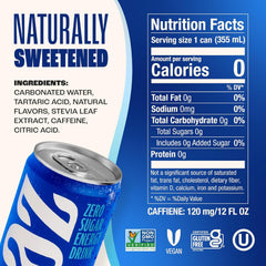 Zevia Zero Sugar Energy Drink, Kola, 12 oz Cans (12-Pack) – Naturally Sweetened, Non-GMO Project Verified, Gluten-Free, Vegan