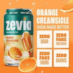 Zevia Zero Sugar Soda, Orange Creamsicle, 12 oz Cans (8-Pack) – Caffeine Free, Naturally Sweetened, No Calorie Soda - Non-GMO Project Verified, Gluten-Free, Vegan