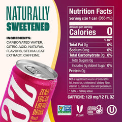 Zevia Zero Sugar Energy Drink, Peach Passionfruit, 12 oz Cans (12-Pack) – Naturally Sweetened, Non-GMO Project Verified, Gluten-Free, Vegan
